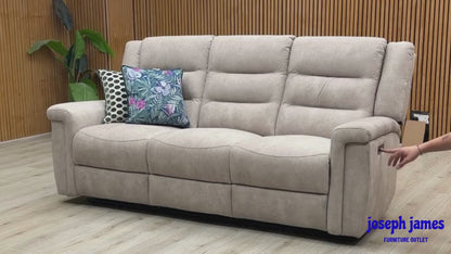 'Vega’ Beige Microfiber Fabric 3 Seater Power Recliner Sofa