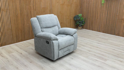 Video preview demonstrating the comfort and manual reclining action of the Weston Light Grey Recliner Chair.