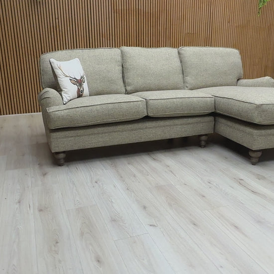 Video showcasing the design and basket weave texture of the 'Paddington' Fudge Brown Corner Sofa.