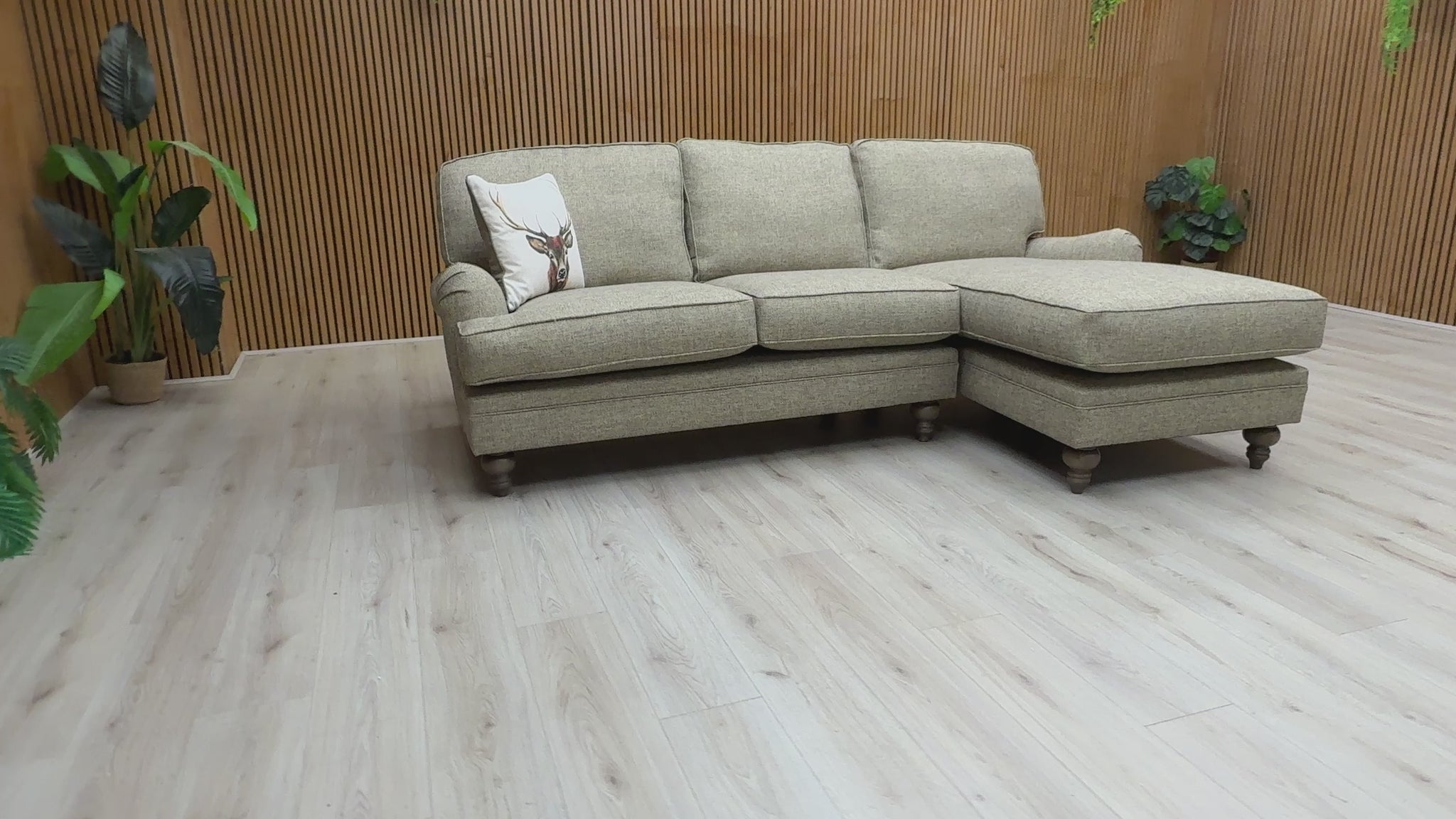 Video showcasing the design and basket weave texture of the 'Paddington' Fudge Brown Corner Sofa.