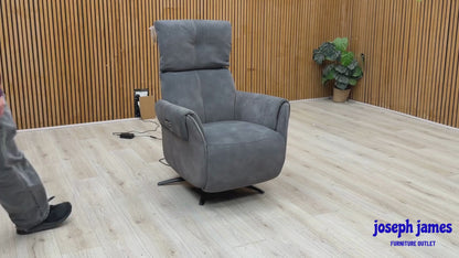 ‘Empoli’ Dexter Shadow Grey Velvet Fabric Power Recliner Swivel Chair