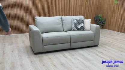 'Dinky' Light Grey Cat-40:27 Leather 3 Seater Power Recliner Sofa