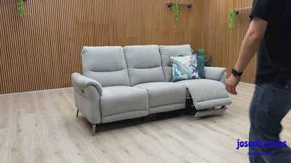 ‘Daytona’ 11445 Anivia Light Grey Fabric 3 Seater Power Recliner Sofa with Drop Down Drinks Holder