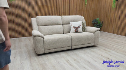 ‘Utah’ Oatmeal Fabric 3 Seater Power Recliner Sofa with Power Headrests and Power Lumbar