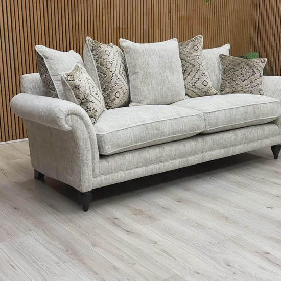 Video of The Parker Knoll 'Plaza' Grande Sofa placed in a living room setting, showcasing its elegant style and rolled arms.