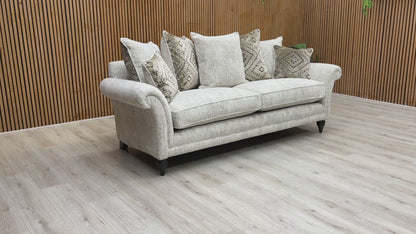 Video of The Parker Knoll 'Plaza' Grande Sofa placed in a living room setting, showcasing its elegant style and rolled arms.