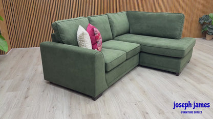 'Orka' Thyme Green Graceland Fabric Left Hand Facing Arm Compact 3 Piece Open End Corner Sofa