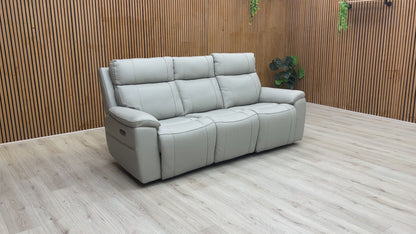 ‘Aero’ Light Grey Cat-40:27 Leather 3 Seater Power Recliner Sofa with Power Headrests