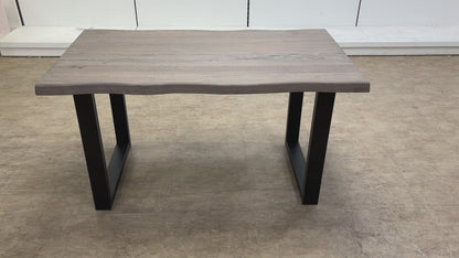 Compact 'Terra' Vintage Grey Oak Raw Edge Dining Table with U-Shaped Legs