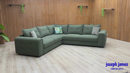 'Goliath' Oxford 94019 Moss Green Fabric Large Corner Sofa