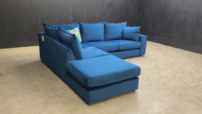 'Lovise' Royal Blue Lovise Velvet Left Hand Facing Arm 3 Piece Open End Corner Sofa