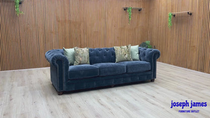 At The Helm ‘Shackleton’ X3y2-W024 Midnight Blue Fabric 4 Seater Chesterfield Sofa