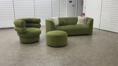 'Fitzrovia' Matt Velvet Olive Mix With Trim 3 Seater Sofa + Swivel Accent Chair + Footstool