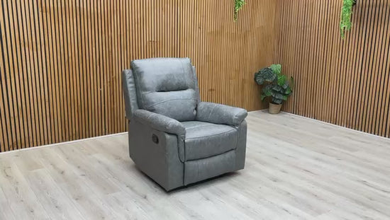 Video demonstration of the manual reclining action, showing the footrest extending and the backrest tilting.