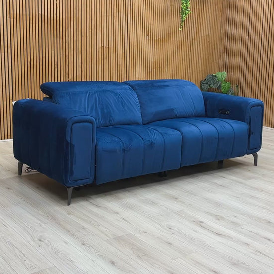 Video of texture shot of the Royal Blue 50495 Opulence Velvet fabric, highlighting the soft pile and deep colour.