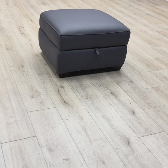 Product video showing the smooth opening mechanism and interior storage space of the leather footstool.