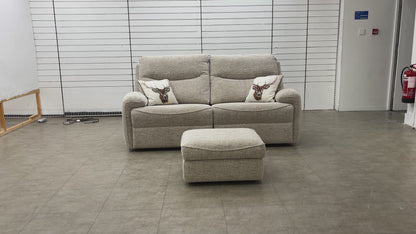 G Plan 'Amesbury' C030 Kampala Beige Tight Weave Fabric 3 Seater Power Recliner Sofa + Storage Footstool