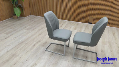 'Fumo' Grey Faux Leather Pair of Cantilever Dining Chairs