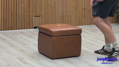 World of Leather ‘Easy Tray’ Nc-334e Pecan Brown Leather Storage Footstool