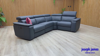 Nicoletti 'Davide' 81 Torello Blu Leather Small Power Recliner Corner Sofa