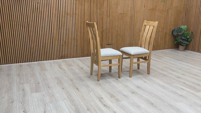 Furnitureland ‘Augusta’ Mist Upholstered High Back Wooden Slatted Back Dining Chairs - Set of 2