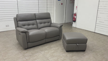 World of Leather ‘Springer’ Bv-042e Elephant Leather 2 Seater Power Recliner Sofa + Storage Footstool
