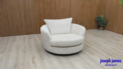‘Pandora’ Chevron Ivory White Fabric Large Swivel Chair