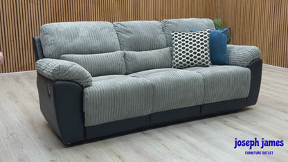 ‘Sienna’ Black_Grey Fabric_Faux Leather High Back 3 Seater Sofa
