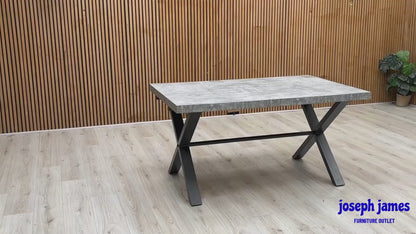 'Moon’ Grey Concrete Effect Small 150cm Dining Table with X Shaped Legs