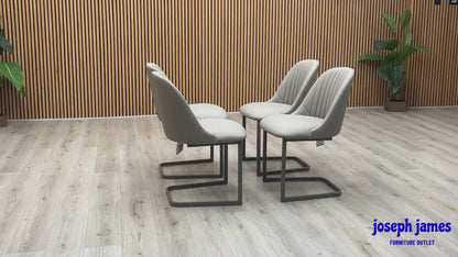 ‘Ivy’ Pale Grey Faux Leather Cantilever Dining Chairs - Set of 4