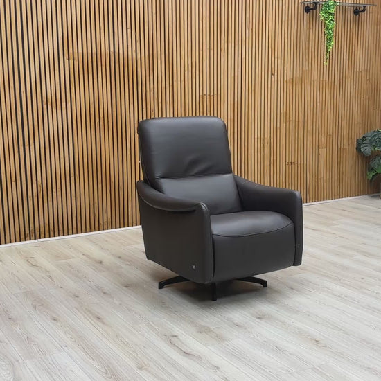 Video showing the motorized reclining mechanism and 360-degree swivel base in action.