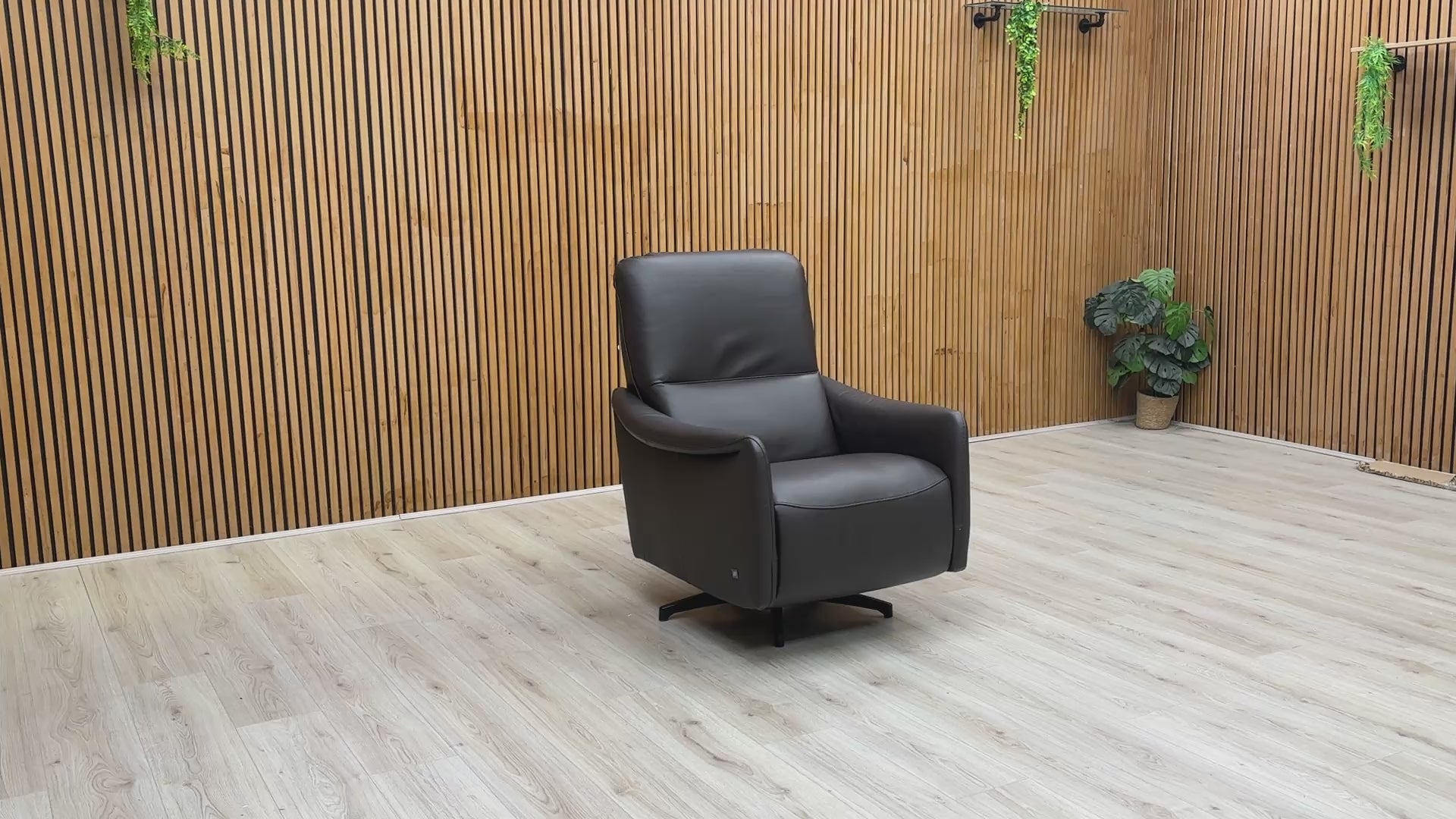 Video showing the motorized reclining mechanism and 360-degree swivel base in action.