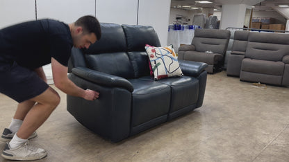 ‘Utah’ Natural Milled Navy 2 Seater Leather Power Recliner Sofa with Power Headrests and Power Lumbar