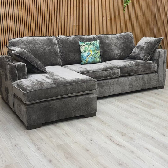 Video showcasing the design and Moleskin Brown Chenille fabric of the 'Chelsea' Corner Sofa.