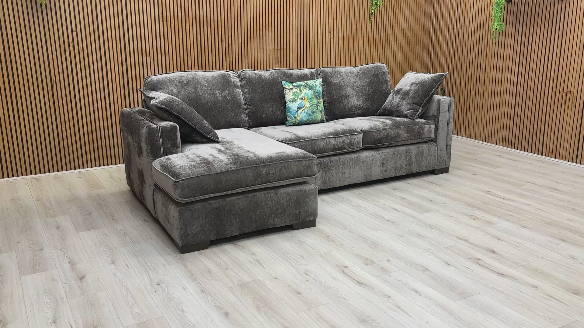 Video showcasing the design and Moleskin Brown Chenille fabric of the 'Chelsea' Corner Sofa.