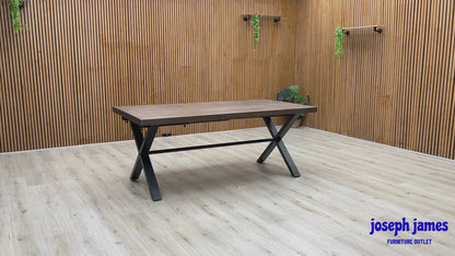 'Mars' Dark Oak Solid Oak 190cm Dining Table with X-Shaped Legs