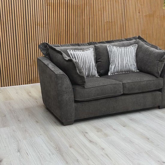 Product video tour of the ‘Finchley’ Moleskin Brown Chenille 2 Seater Sofa, demonstrating the fabric’s durability, cushion recovery, and space-saving proportions.