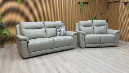 ‘Bobby’ Cat-80_03 Light Grey Leather 3 + 2 Seater Power Recliner Sofa Set