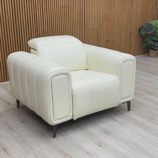 Video tour demonstrating the smooth independent power recline and storage arm functionality.