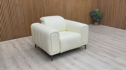 Video tour demonstrating the smooth independent power recline and storage arm functionality.