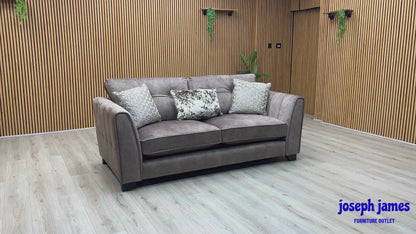 ‘Mariah’ Dapple Chocolate-Tri No Insert Velvet Fabric 3 Seater Classic Back Sofa