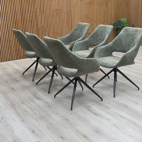 Video showcasing the 360-degree swivel feature and the tweed fabric of the ‘Charlotte’ dining chair.