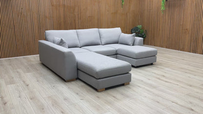 'Calix' Grey Calix Boucle Fabric Left Hand Facing 3 Piece Swivel Sofa Bed Chaise Sofa