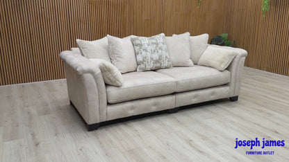 'Aura’ Kenzo Cream Dw Ft Velvet Fabric 4 Seater Scatter Back Split Frame Sofa