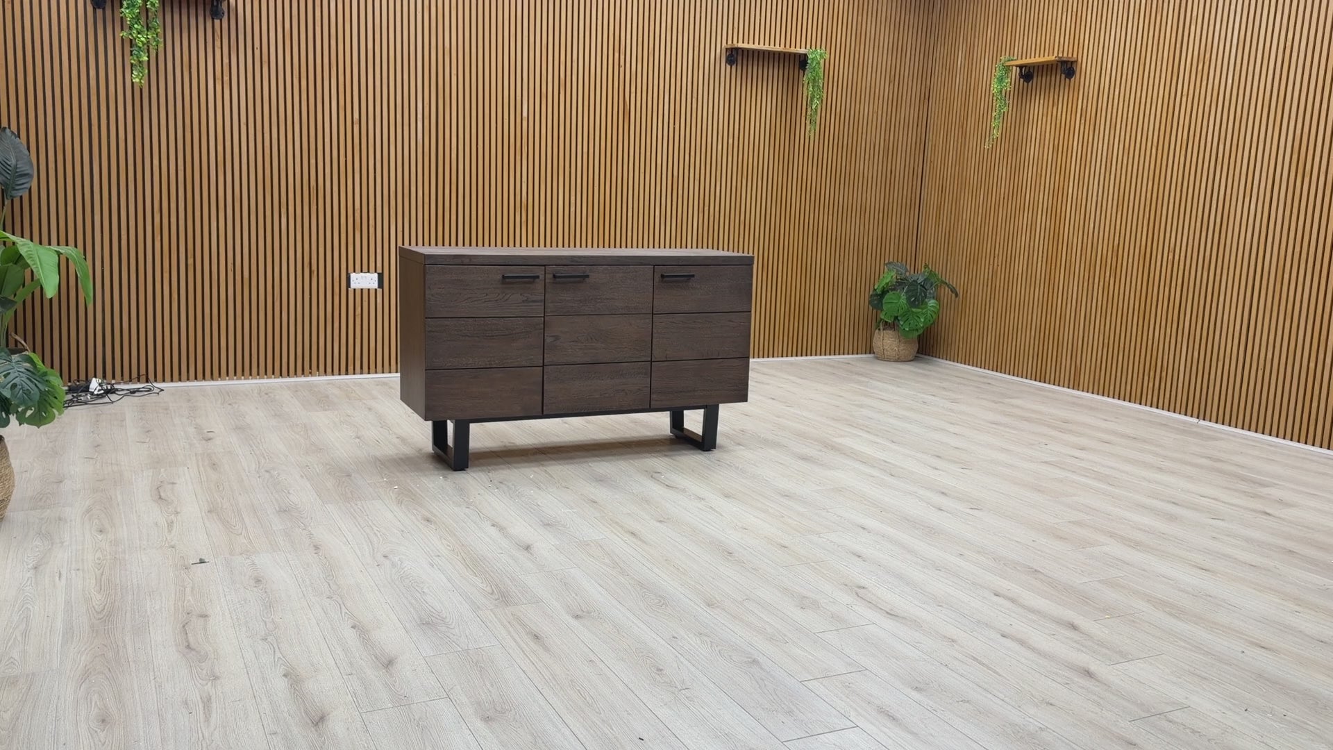 Product walkthrough of the Mars 3-door sideboard, demonstrating the smooth door operation and spacious interior shelving.