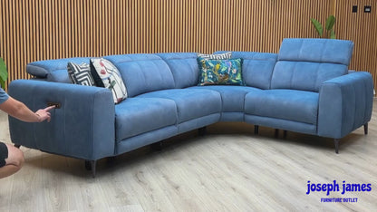 ‘Ezra’ Dexter 43525 Wave Blue Fabric Power Recliner Corner Sofa with Power Headrest
