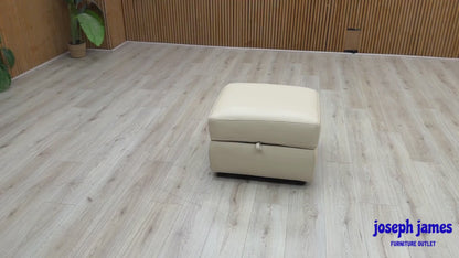 World of Leather ‘Touch’ Bv-862c Bisque Cream Leather Storage Footstool