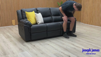 ‘Albion' Black Luxury Faux Leather 3 Seater High Back Manual Recliner Sofa