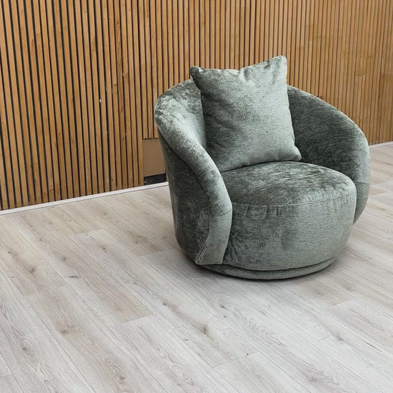 Video demonstrating the 360-degree view and fabric texture of the Jasper moss green accent chair.