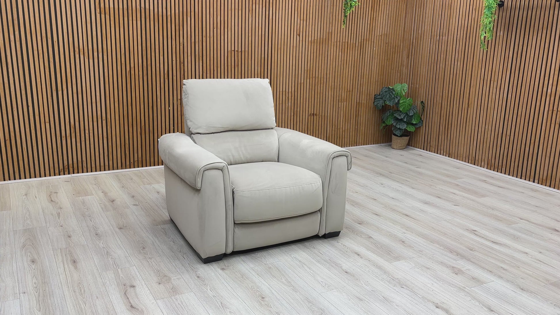 Video Preview  for a product video, likely demonstrating the power recliner function and plush velvet material.